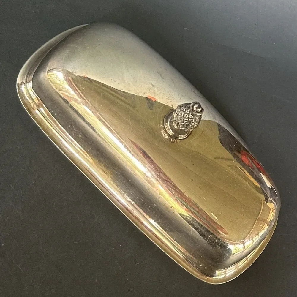 Vintage Silverplate, Butter Dish Elegant Patterned Pineapple Top, Glass insert